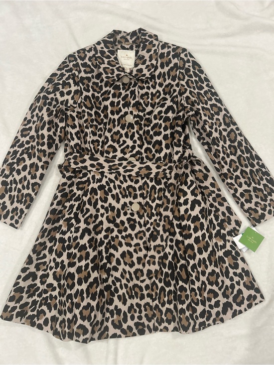 kate spade Jackets & Blazers - Kate Spade Leopard Trench Coat Womens Large Belted Flared Animal Print NWT new